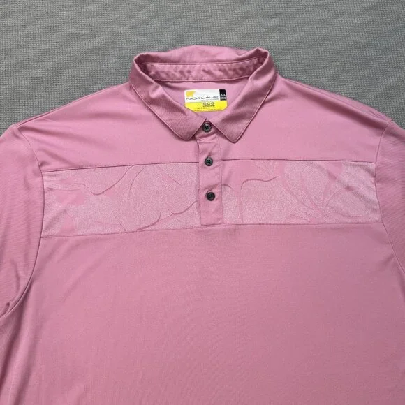 Nicklaus Mens Pink Hibiscus Pattern Golf Polo Shirt Short Sleeve Collared 2XL - Picture 2 of 10